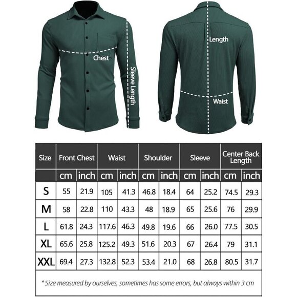 ❤️ Men's Corduroy Shirt Shacket Long Sleeve Button Down Lightweight Jacket Green - Picture 5 of 5